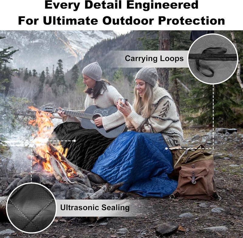 sowwon Waterproof Outdoor Blanket Packable, Stadium Blankets for Camping with Sherpa Fleece Lining, Large Windproof Emergency Throw for Garss Picnic Hiking Road Trip, Machine Washable, 82"X 55"/ 92''X 60'' - Image 5